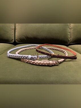 Shanghai Maotong Fashion Co.,Ltd Braided Woven Belts Neutral Beige & Light Blue